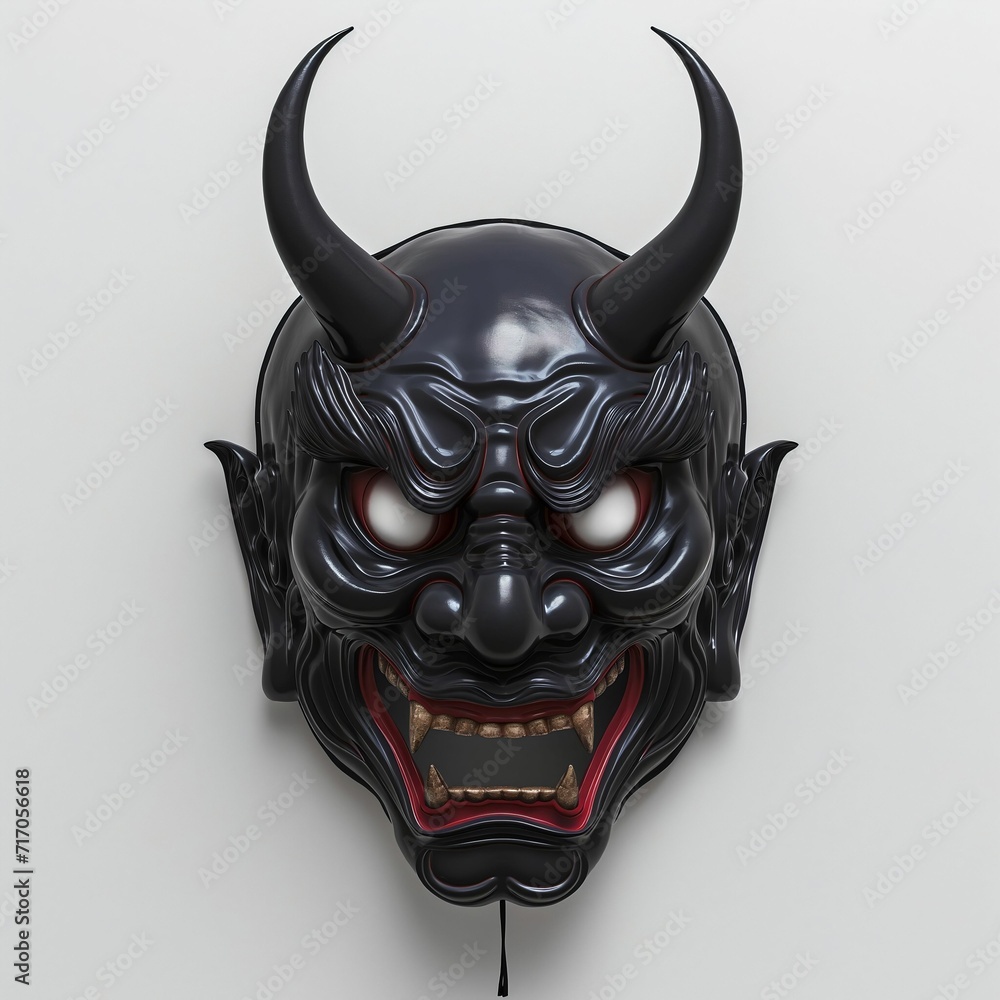a black oni Demon face mask isolated on a white background a black oni Demon face mask isolated on a white background