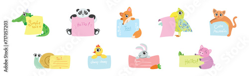 Funny Animal Character Holding Banner or Placard Vector Set