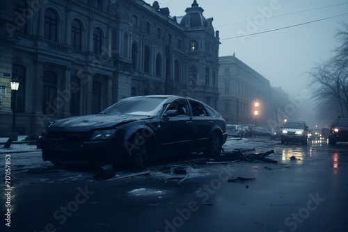 Car Crash Aftermath, Wrecked Car Involved in an Accident Collision, Vehicle Insurance Claim © Андрей Знаменский