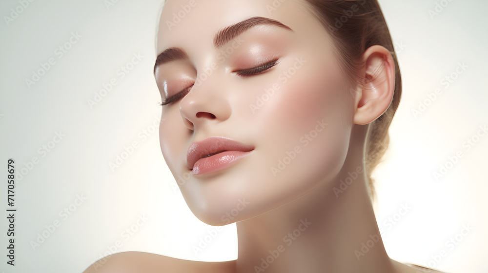 Portrait of young beautiful woman with perfect smooth skin on white background. Generated AI Portrait of young beautiful woman with perfect smooth skin on white background. Generated AI
