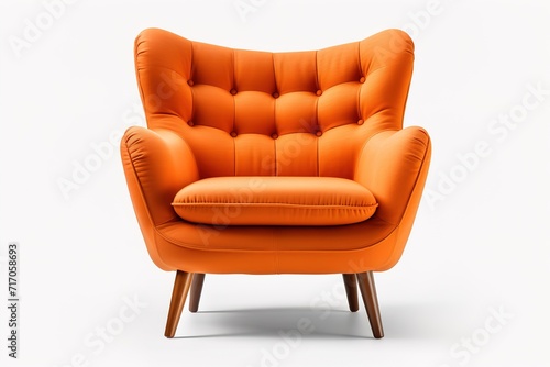 front view modern stylish bright orange armchair isolated on white background