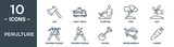 perulture outline icon set includes thin line axe, fruit truck, planting, tree, soil, pruning shears, pruning shears icons for report, presentation, diagram, web design