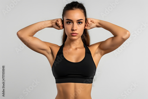 Beautiful athletic girl in fitness suit isolated on white background