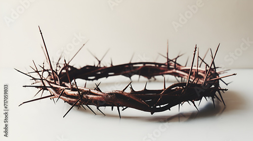 Crown of thorns on a white background in the glare of light generated AI