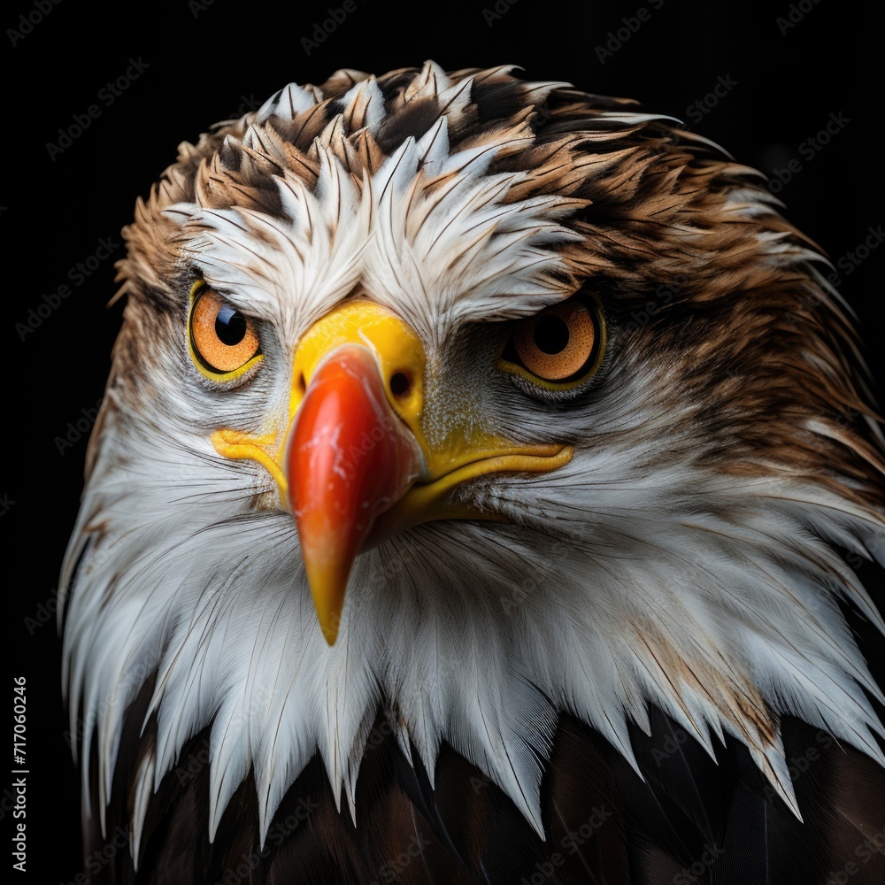 Obraz premium Closeup of American Bald Eagle on black background Generative AI