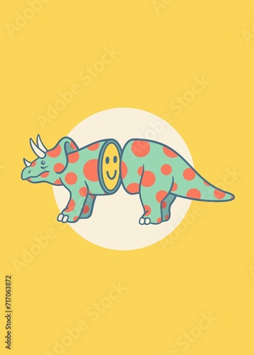 Illustration of a triceratops with dots and a smiley inside (ID: 717063872)