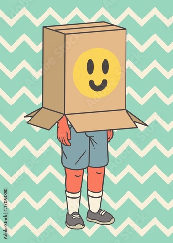 Illustration of a kid hidden under a cardboard box (ID: 717063890)
