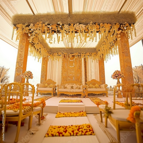 Wedding mandap and seating arrangement and very beautiful decoration photo