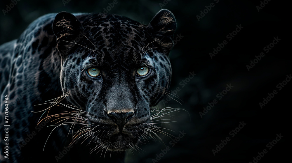 Obraz premium Black panther portrait on a black background. Selective focus.