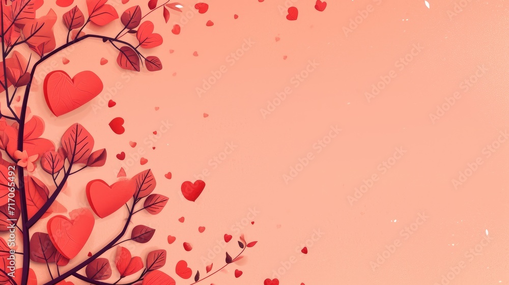 Valentine's day background with red hearts and branches on pink background Valentine's day background with red hearts and branches on pink background