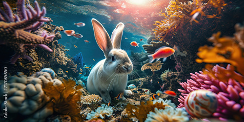 easter bunny swims with the fishes
