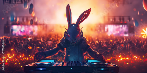 Techno easter bunny making musik, DJ, Dance photo