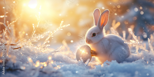 white easter bunny in snow