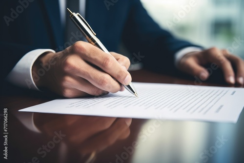 Businessman Signing Contract In The Office. Close-up of a man signing a contract. business man signing contract making a deal. Business agreement concept.