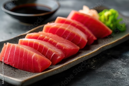Traditional raw tuna sliced. Food photography. Traditional Japanese cuisine