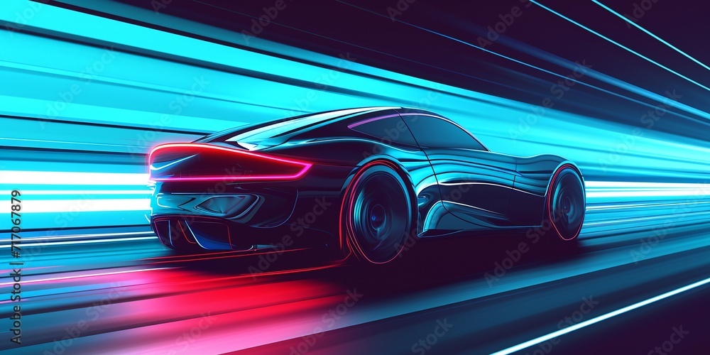 Future car going on the road 3d illustration
