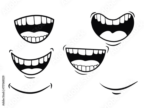 A set of mouths with pronunciation of foreign language sounds. The character laughs, smiles, rejoices, screams and sings. lips teeth vector	