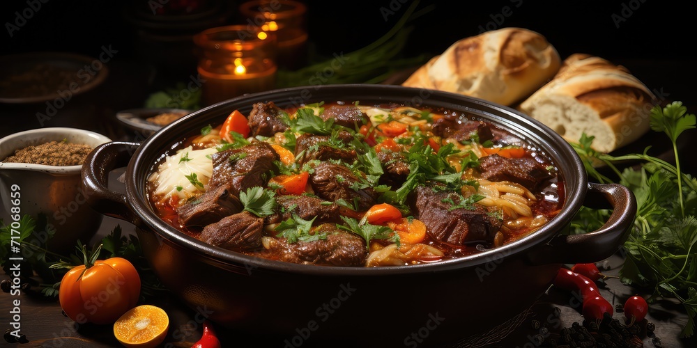 Chomlek Delight: Bulgarian Culinary Harmony. A Symphony of Hearty Stew and Robust Flavors Captured in a Visual Feast