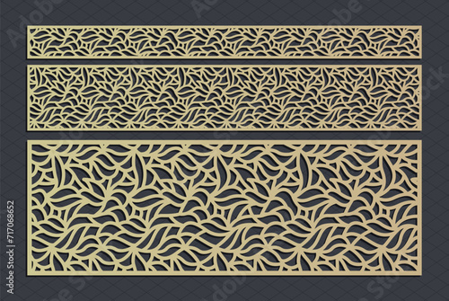 Laser cut template panels set. Die cut geometric pattern rectangle shape for metal , wooden, paper, engraving, stencil. Vector illustration design.