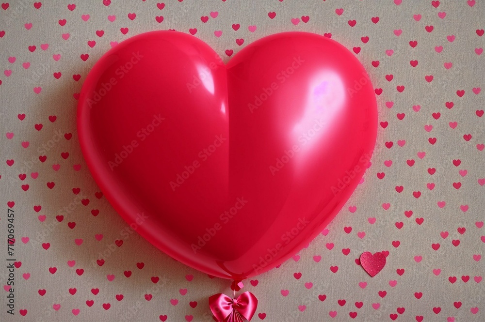 Valentine's day background with heart shaped balloon and paper hearts
