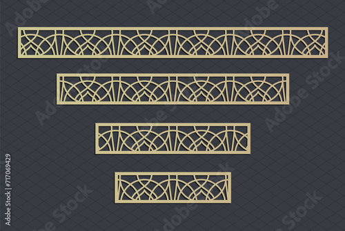 Laser cut template panels set. Die cut geometric pattern rectangle shape for metal , wooden, paper, engraving, stencil. Vector illustration design.