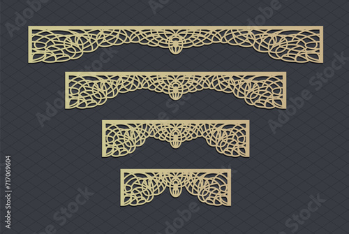 Laser cut template panels set. Die cut geometric pattern rectangle shape for metal , wooden, paper, engraving, stencil. Vector illustration design.
