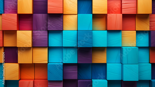 Colorful wood block stack on the wall for background  Abstract colorful wood texture. Generated AI