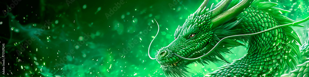 Fototapeta premium Chinese dragon on green background. Selective focus.