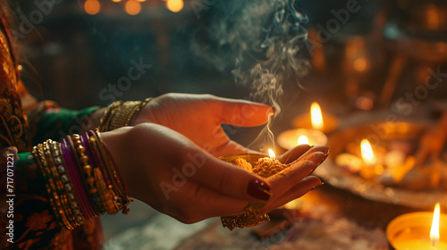 Fortune teller tells fortunes with candles and smoke. Selective focus.