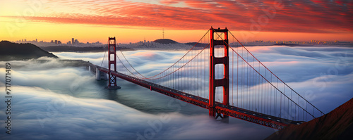 Like Golden Gate Bridge and Bay area in California  mist underneath bridge.banner