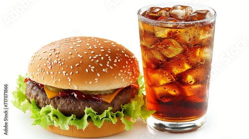 Hamburger and glass of cola isolated on a white background