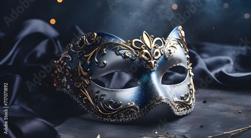 Beautiful blue carnival mask on a black background. © Галя Дорожинська