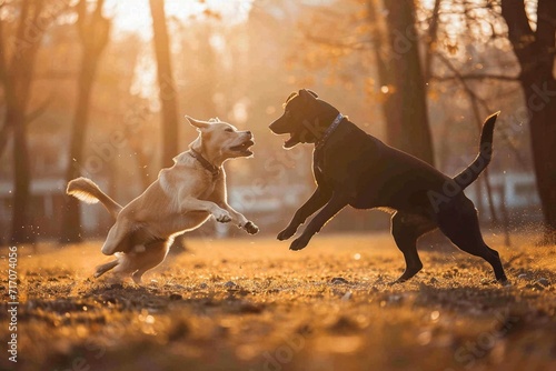 Foto Aggressive dogs fighting outdoors in a park