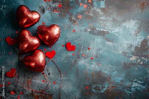An evocative Valentine's frame background where red heart-shaped balloons photography