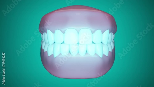 Teeth Whitening with laser or blue light, 3D animation 