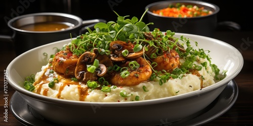 Shrimp and Grits Delight: Southern Culinary Comfort. A Symphony of Creamy Grits and Succulent Shrimp 