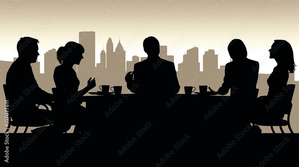 Silhouettes of corporate professionals engaged in productive business meeting discussion