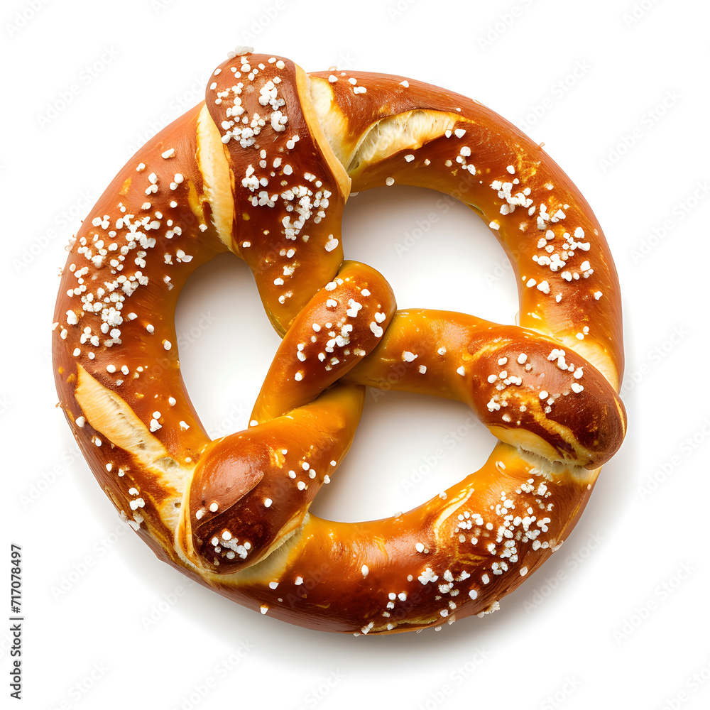 Twisted and salted bavarian style soft pretzel isolated on white background Twisted and salted bavarian style soft pretzel isolated on white background