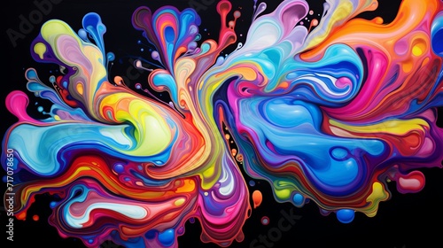 Vivid neon rainbow colors dynamically swirling and pour