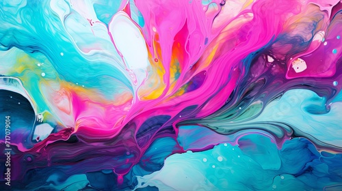 Vivid rainbow colors dynamically swirling in fuchsia paint © Georgii
