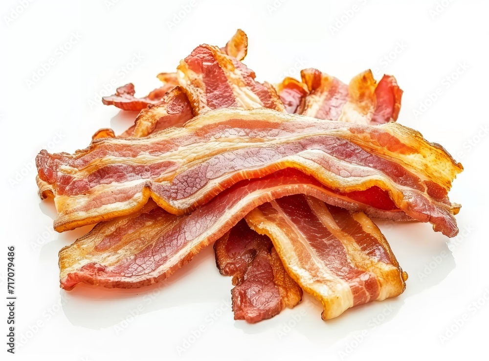 Slices of smoked bacon isolated on white background. Slices of smoked bacon isolated on white background.