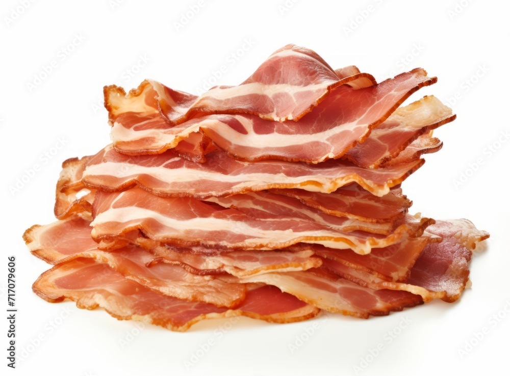 Slices of smoked bacon isolated on white background.