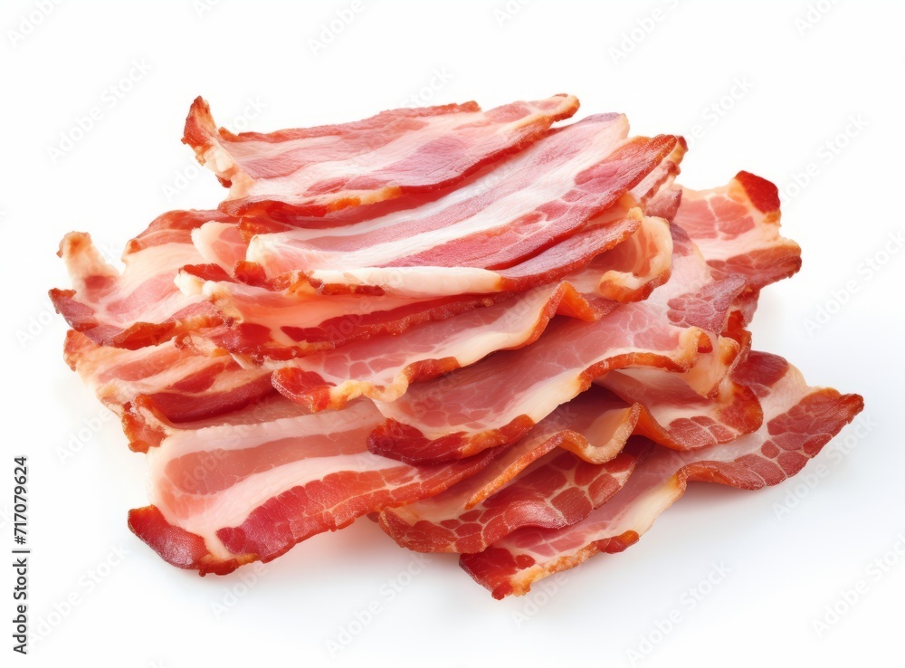 Obraz premium Slices of smoked bacon isolated on white background.