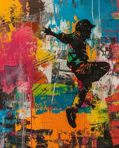 Graffiti on wall with dancer jumping in the air. Collage. Abstract creative background.  © Oskar Reschke