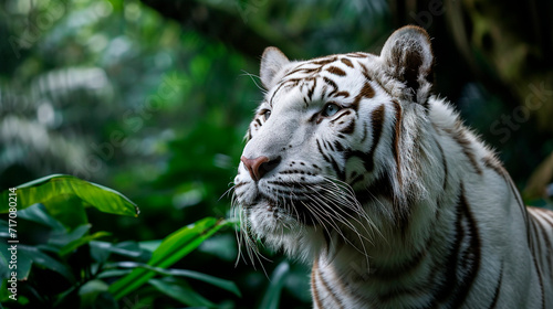 portrait of a white tiger in the wild. Selective focus.