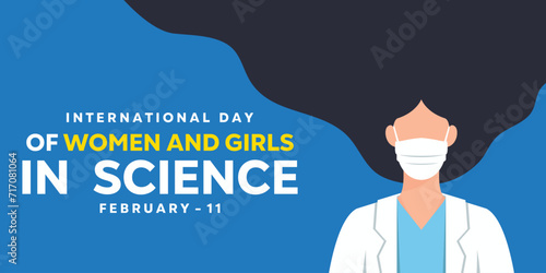 Illustration of Women's and Girls' Day in Science, featuring a female scientist. Vector illustration