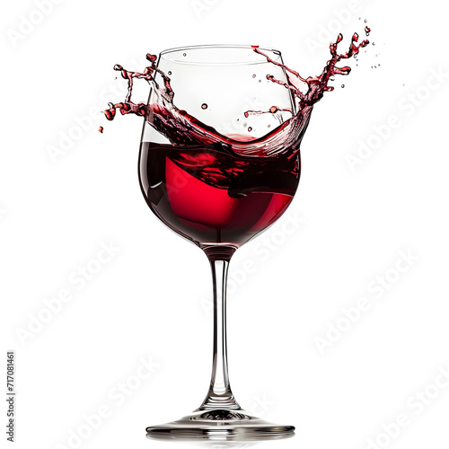 Red wine splashing in a glass isolated on white background