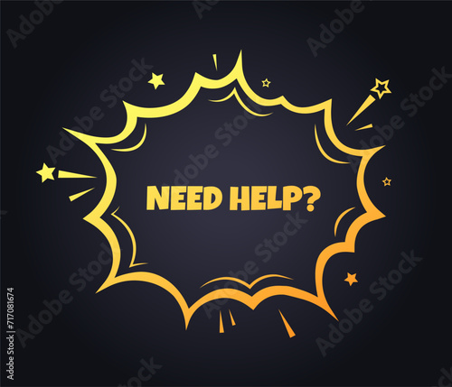 Need help sign. Flat pop art style. Vector icon