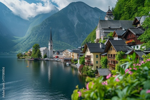 Hallstat village in the Austria. Beautiful village in the mountain valley near lake. Mountains landscape and old town. Travel - Austria © Sardar
