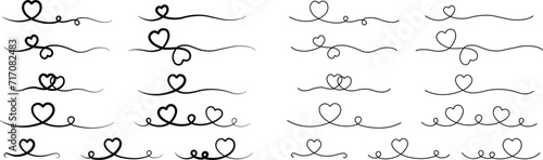 Heart lines bundle hand drawn doodle love linear black color icon set isolated on transparent background. Vector collection for valentine day invitation or greeting card drawn design Heart text divide